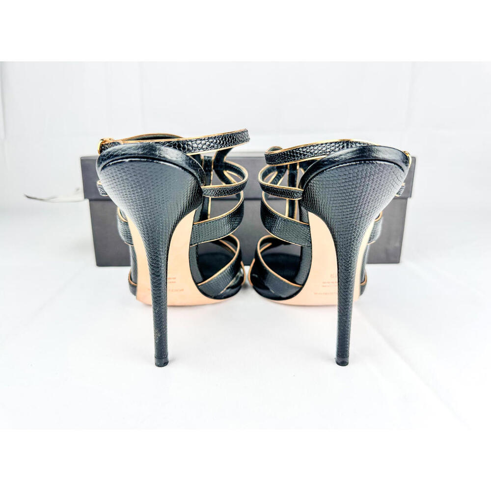 Dolce & Gabbana Ankle-Strap Heels Black & Gold Leather Size 39 EU Full Set NWT - Picture 4 of 9